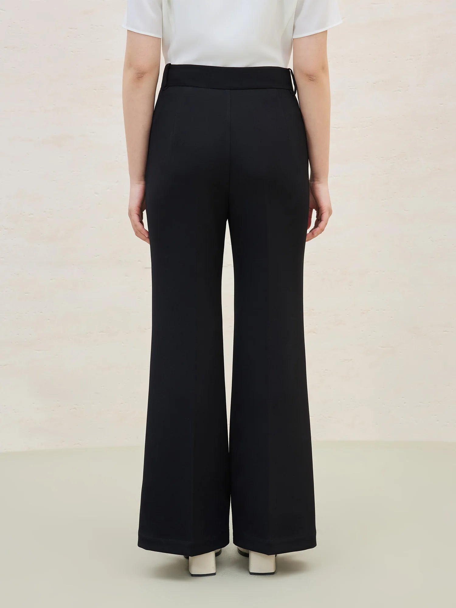 DUSHU Office Lady Black Boot Cut Pant 2025 Summer New High Waist Commuter Women Polyester Casual Trousers 25DS82089