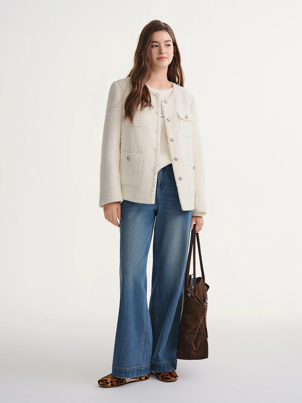 DUSHU Autumn Winter 2025 Women's Embellished Tweed Jacket - Heavy Craft Lace Trim & Braided Detail Casual Elegance Outerwear