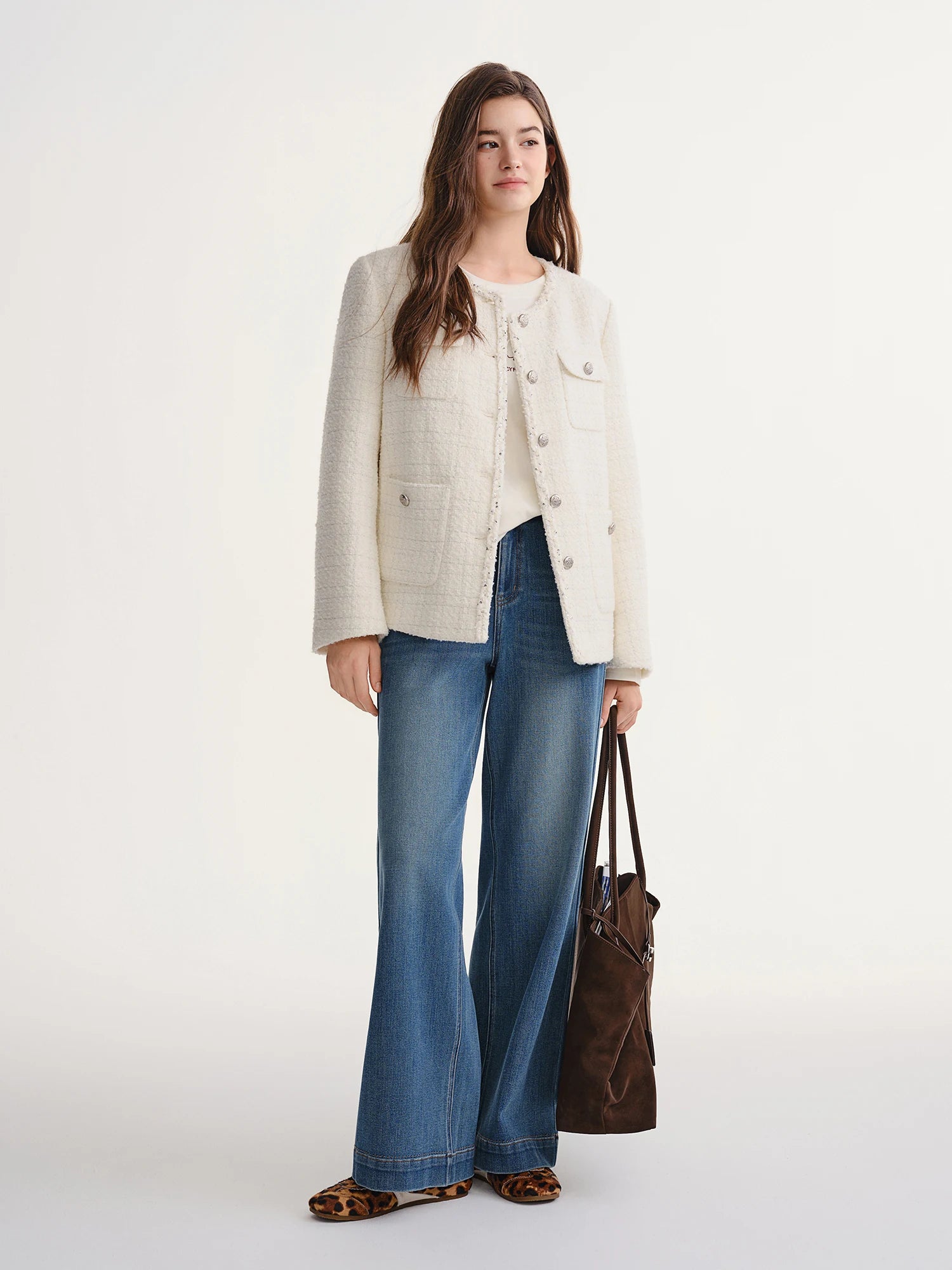 DUSHU Autumn Winter 2025 Women's Embellished Tweed Jacket - Heavy Craft Lace Trim & Braided Detail Casual Elegance Outerwear
