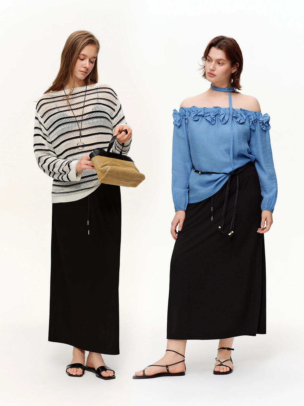 DUSHU Twilight Series Belted Flowing Straight-Cut Skirt 2026 Spring New Arrival Black Slimming Design Long Lenghth Loose Skirts