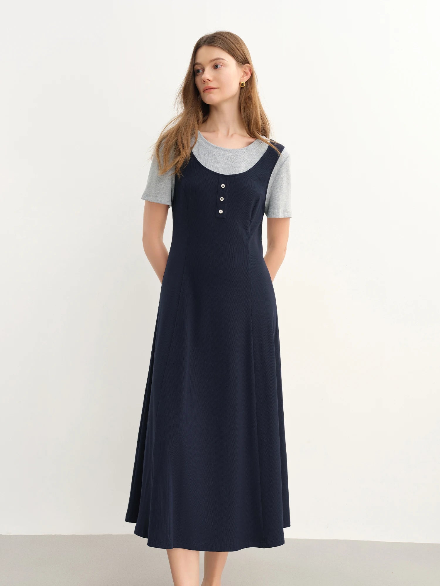 DUSHU Plus-Size Women's Two versions Color Clash Patchwork College-Style 2025 Summer New Dress 25DS82828+25DS82831