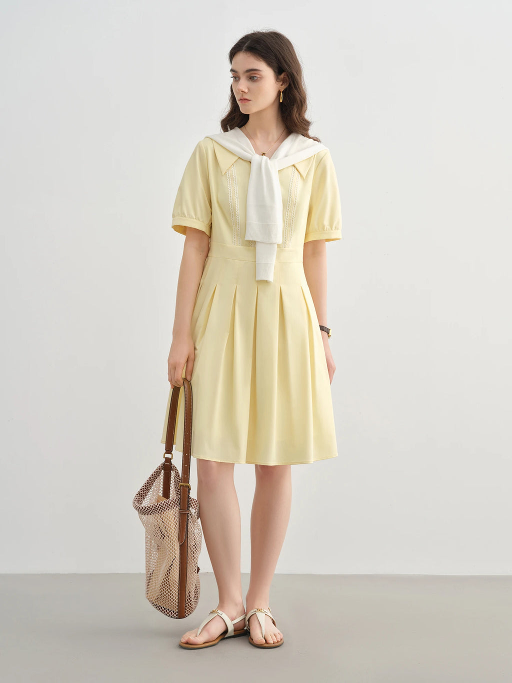 DUSHU Plus Size Women's Slim Dress Summer Sweet Age-reducing Waist Short Sleeve V-neck High Waist Pleated 25DS82288