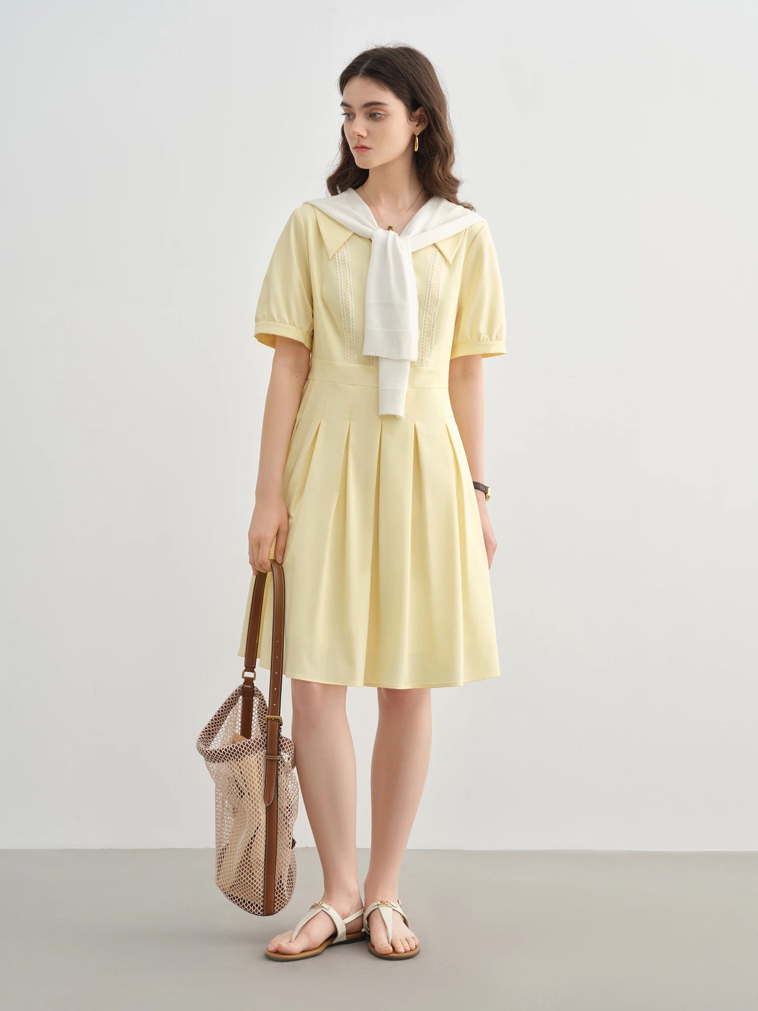 DUSHU Plus Size Women's Slim Dress Summer Sweet Age-reducing Waist Short Sleeve V-neck High Waist Pleated 25DS82288