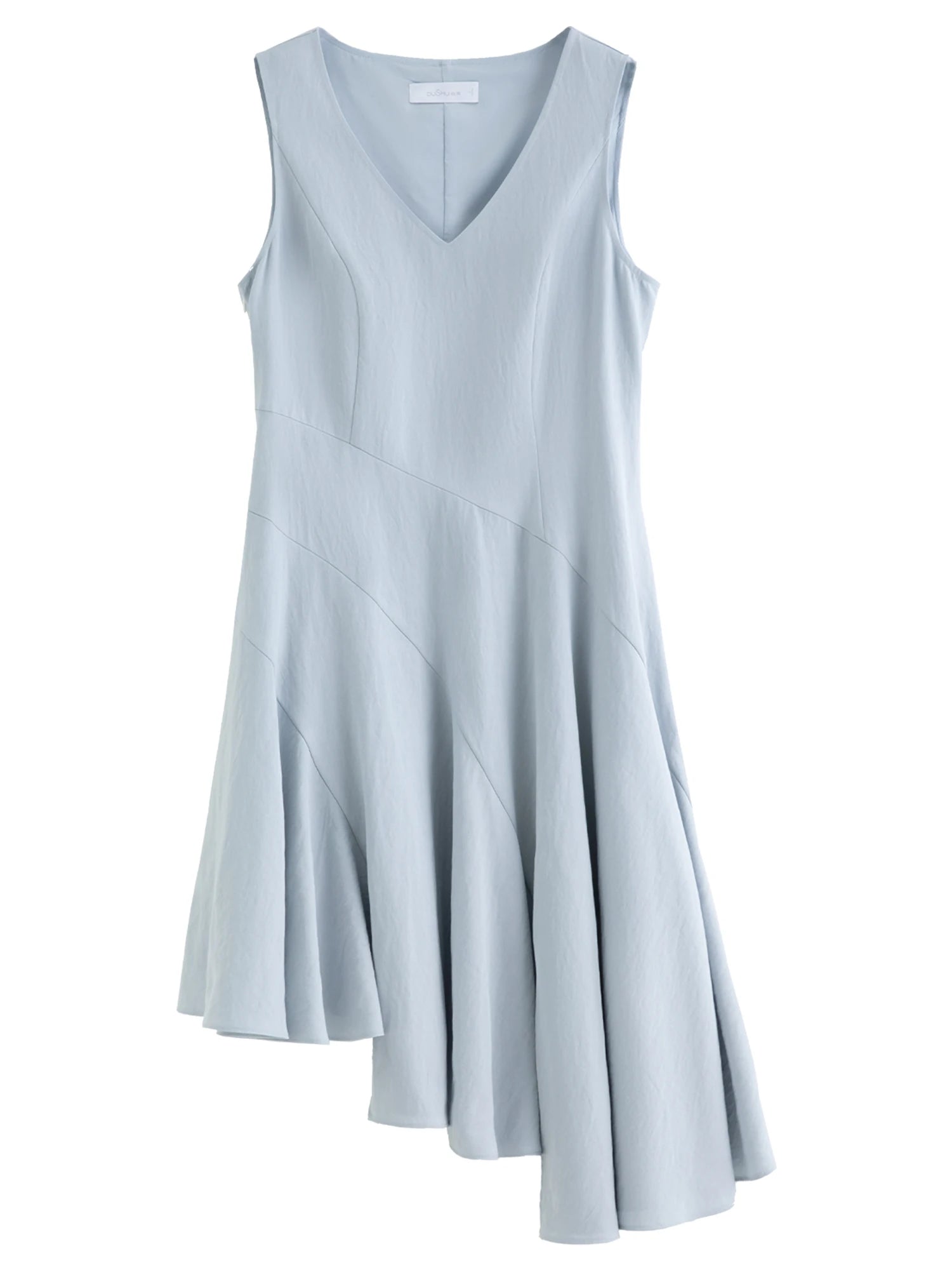 DUSHU Women's Asymmetrical Wave Hem Backless Crop Top Dress Bias Cut Waist-tightening Summer 2026 New Arrival Lyocell Dresses