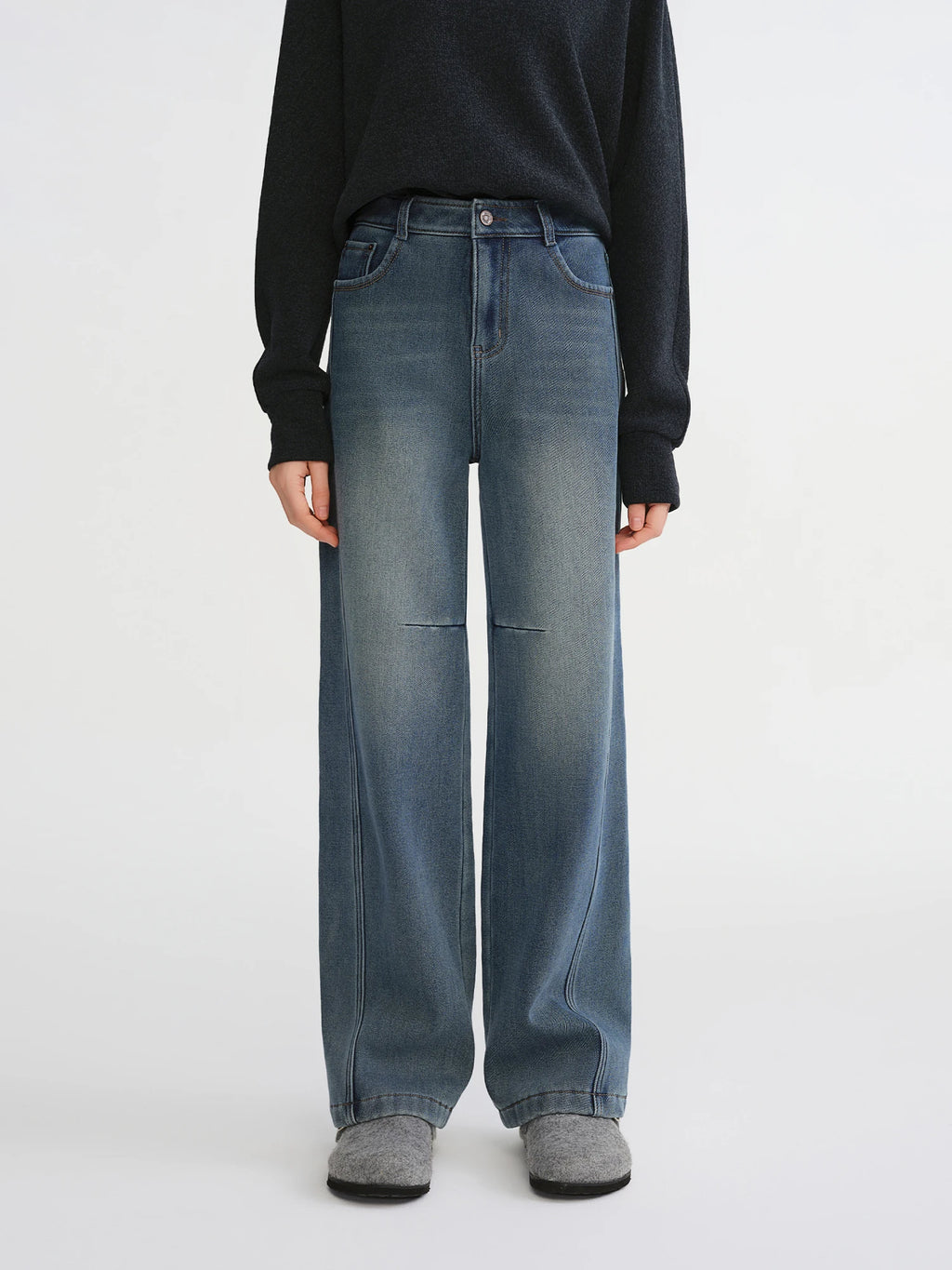 DUSHU Plus-Size Women's Fleece-Lined High-Waisted Jeans Flattering Winter Commute Outerwear Pants 2025 New Arrival Thick Jeans