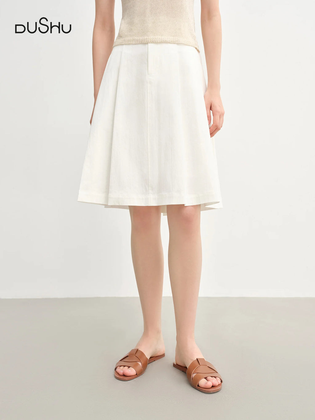 DUSHU Minimalist French Elegant Style Pleated A-line Skirt 2025 Summer New Commute Versatile Short Skirt for Women 25DS82756