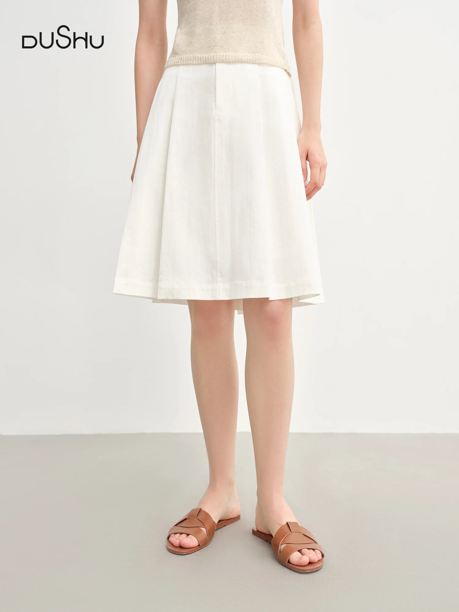 DUSHU Minimalist French Elegant Style Pleated A-line Skirt 2025 Summer New Commute Versatile Short Skirt for Women 25DS82756