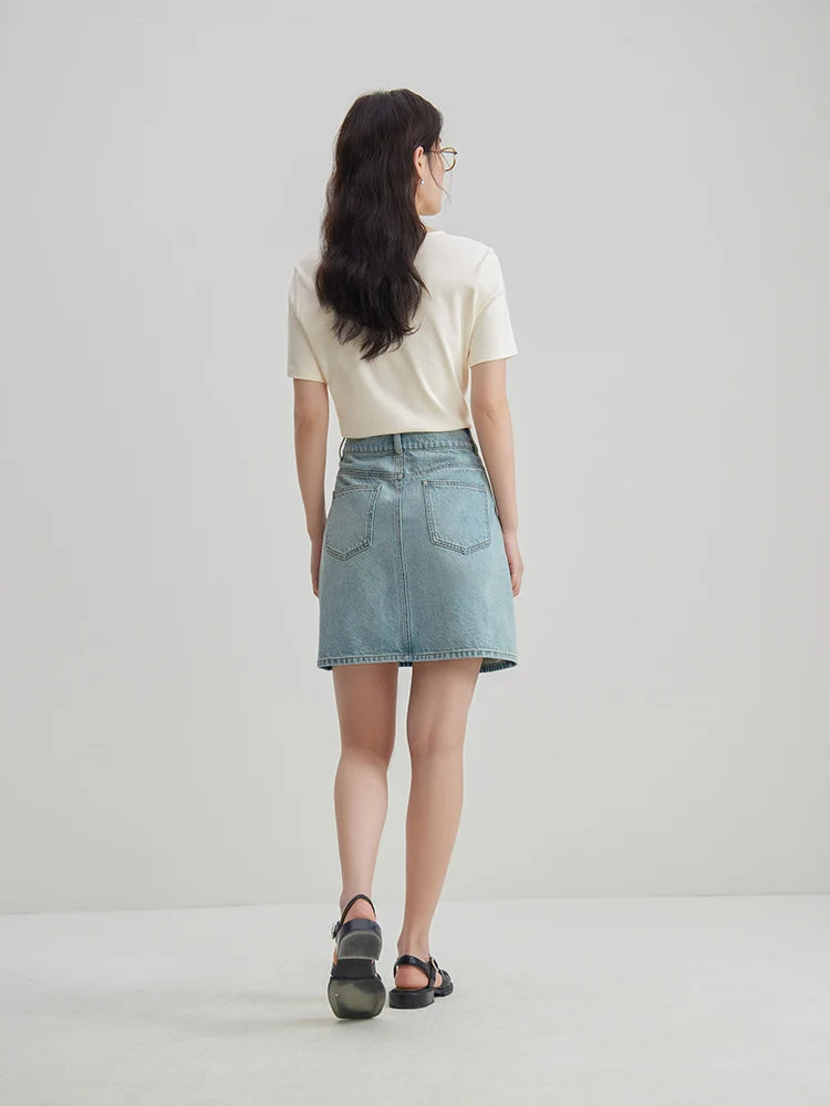 DUSHU Three Colors Simple Style High Waist Denim Skirt for Women Daily All-match 2024 Summer A-Line Skirt Female 24DS82014