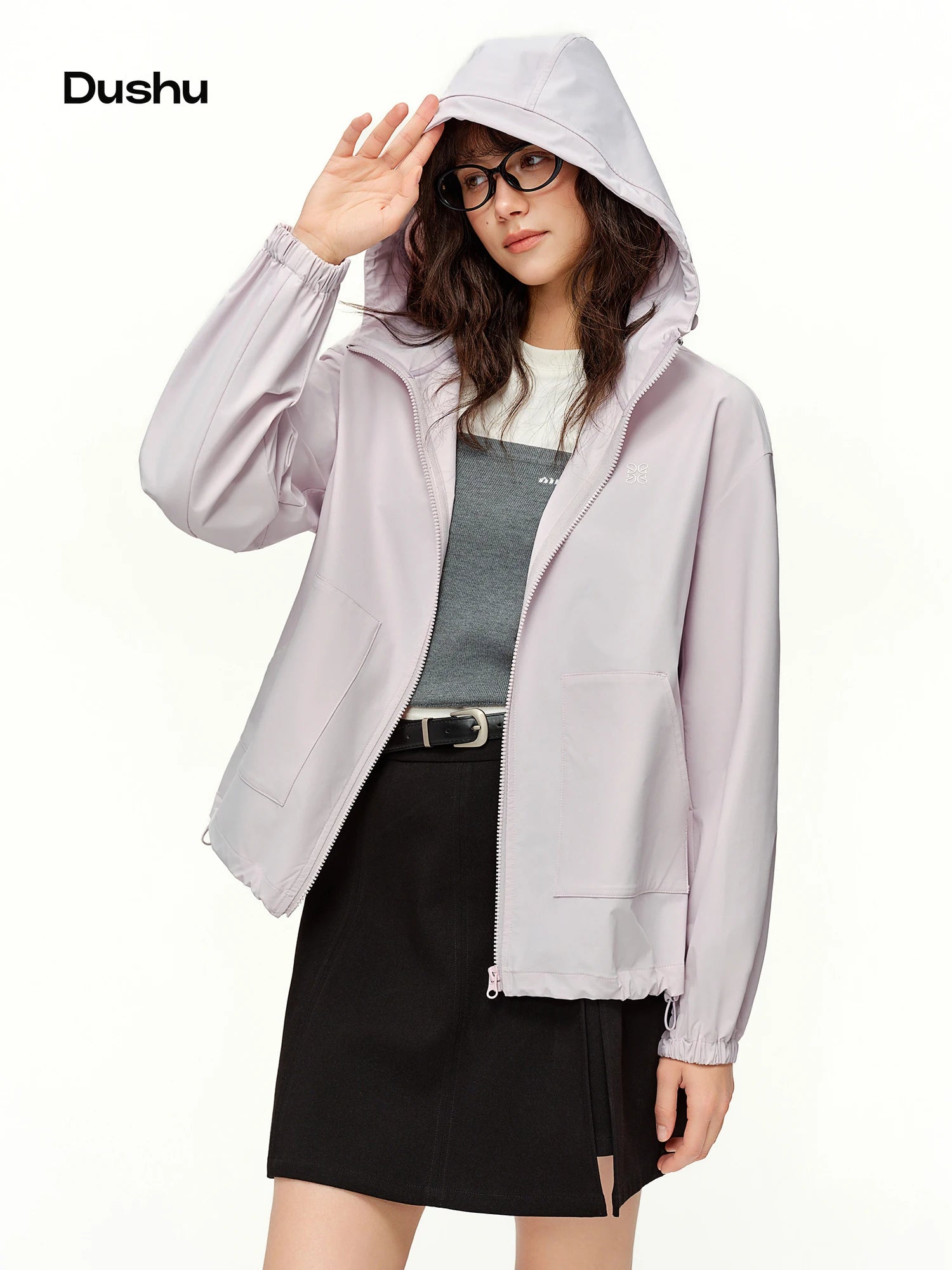 DUSHU 2026 Spring Women's Hooded Jacket Casual Commuter Short Coat - Lightweight Windproof Outdoor Sportswear Daily Streetwear