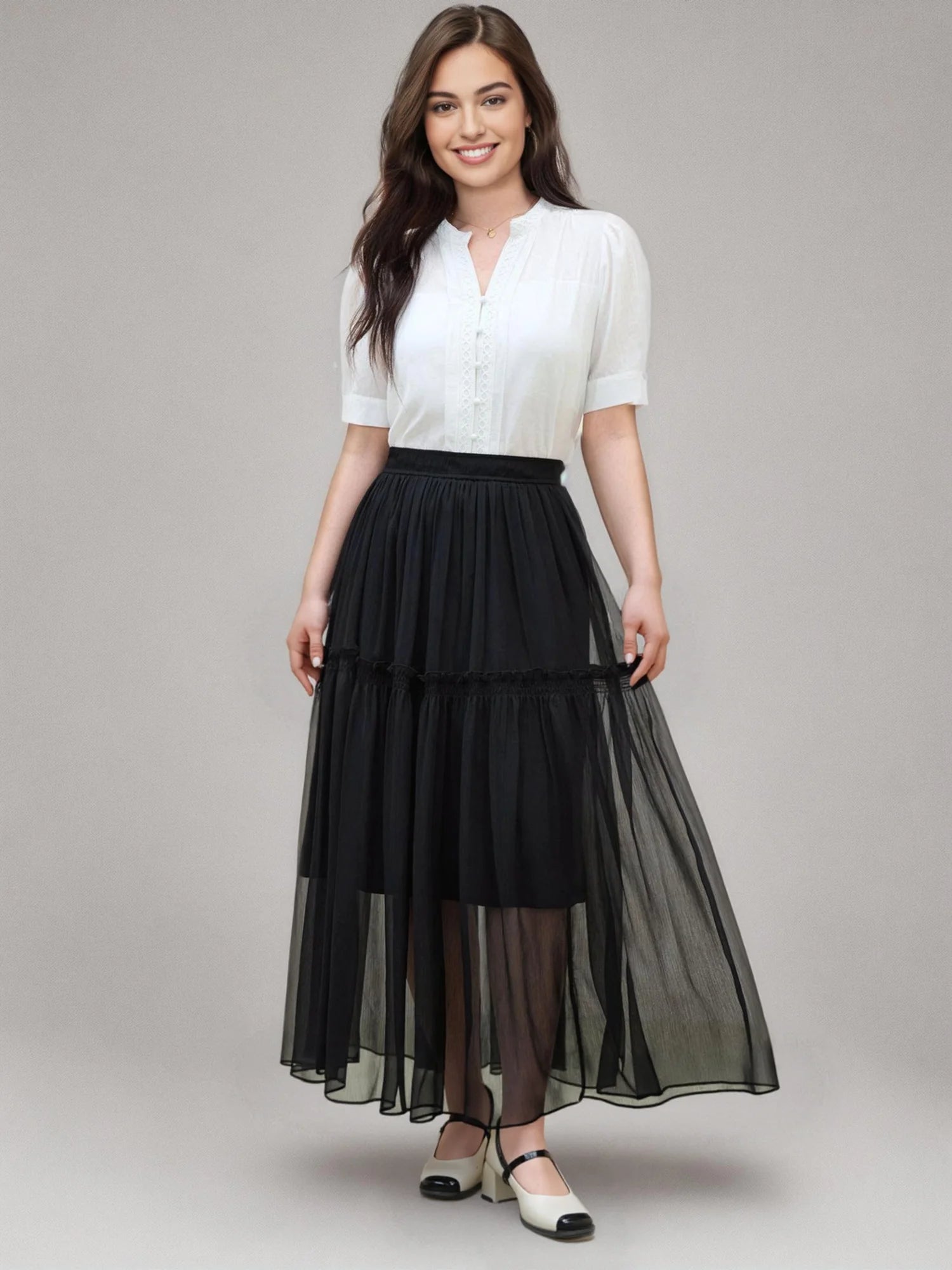 DUSHU Plus Size Women French Style Lace Short-sleeved Blouse 2025 Summer New Arrival Commuting Temperament Gentle Top 25DS82500