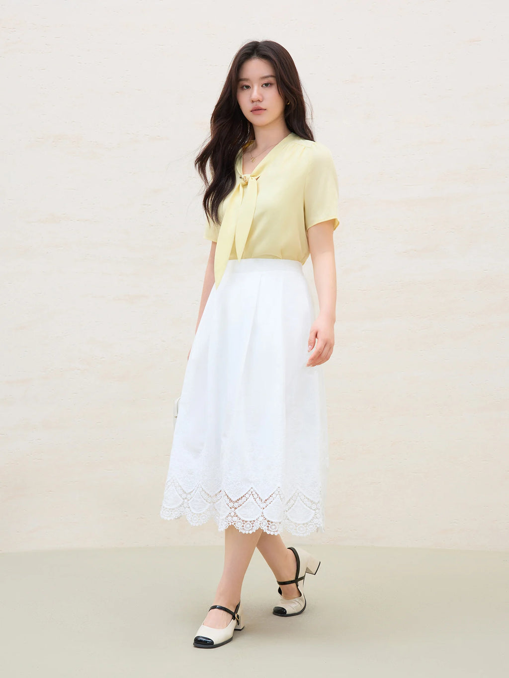 DUSHU 2025 Summer Women's Detachable Tie Blouse - Minimalist Office Wear with Flattering Silhouette & Versatile Styling