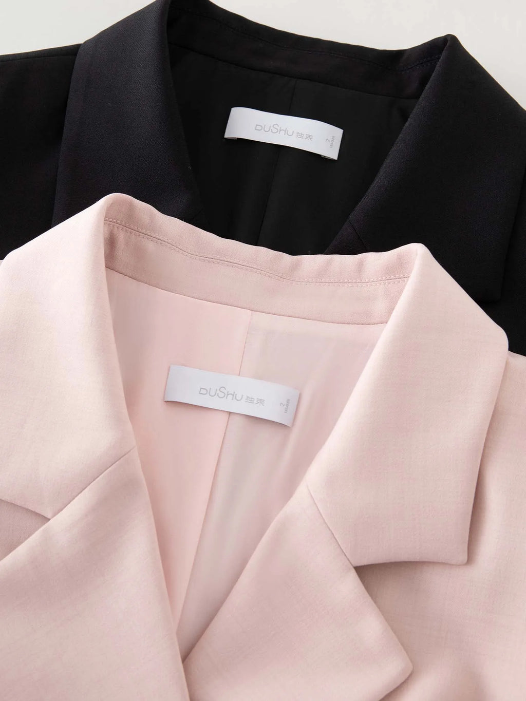 DUSHU【2 Length 2 Color】Women Suit Dress Notched Collar Spring Long Sleeve Pink Dresses Mid-Calf Black Dress 25DS81202+25DS81208
