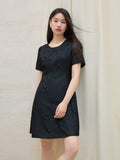 DUSHU 2025 Summer Women's Textured Floral Shift Dress - Midnight Tone & Curvy Silhouette for Office Chic Elegance 25DS82284