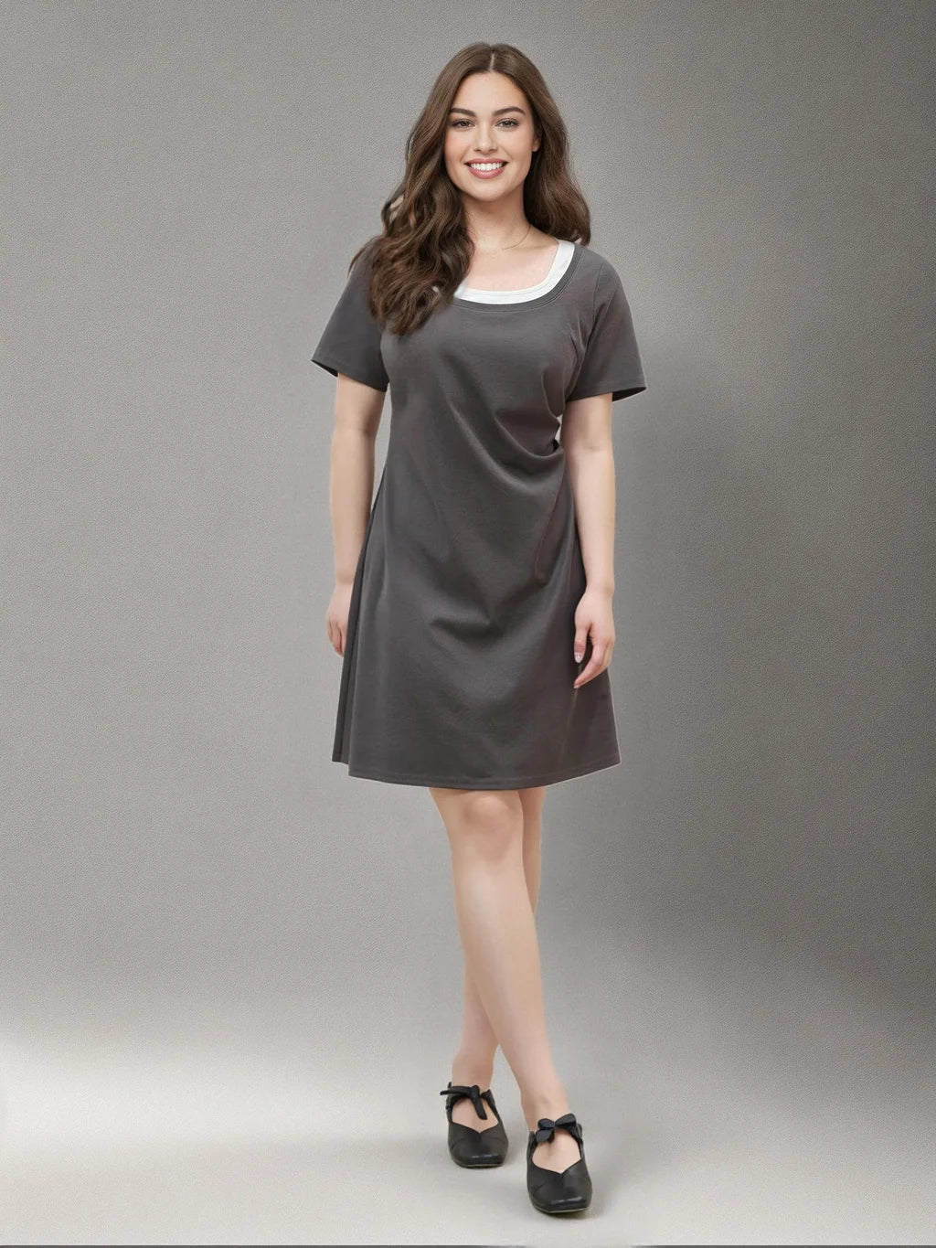 DUSHU 2025 Summer Plus Size Women's Contrast Layered Dress - Adjustable Waist Unique Design Slimming Casual Maxi Outfit