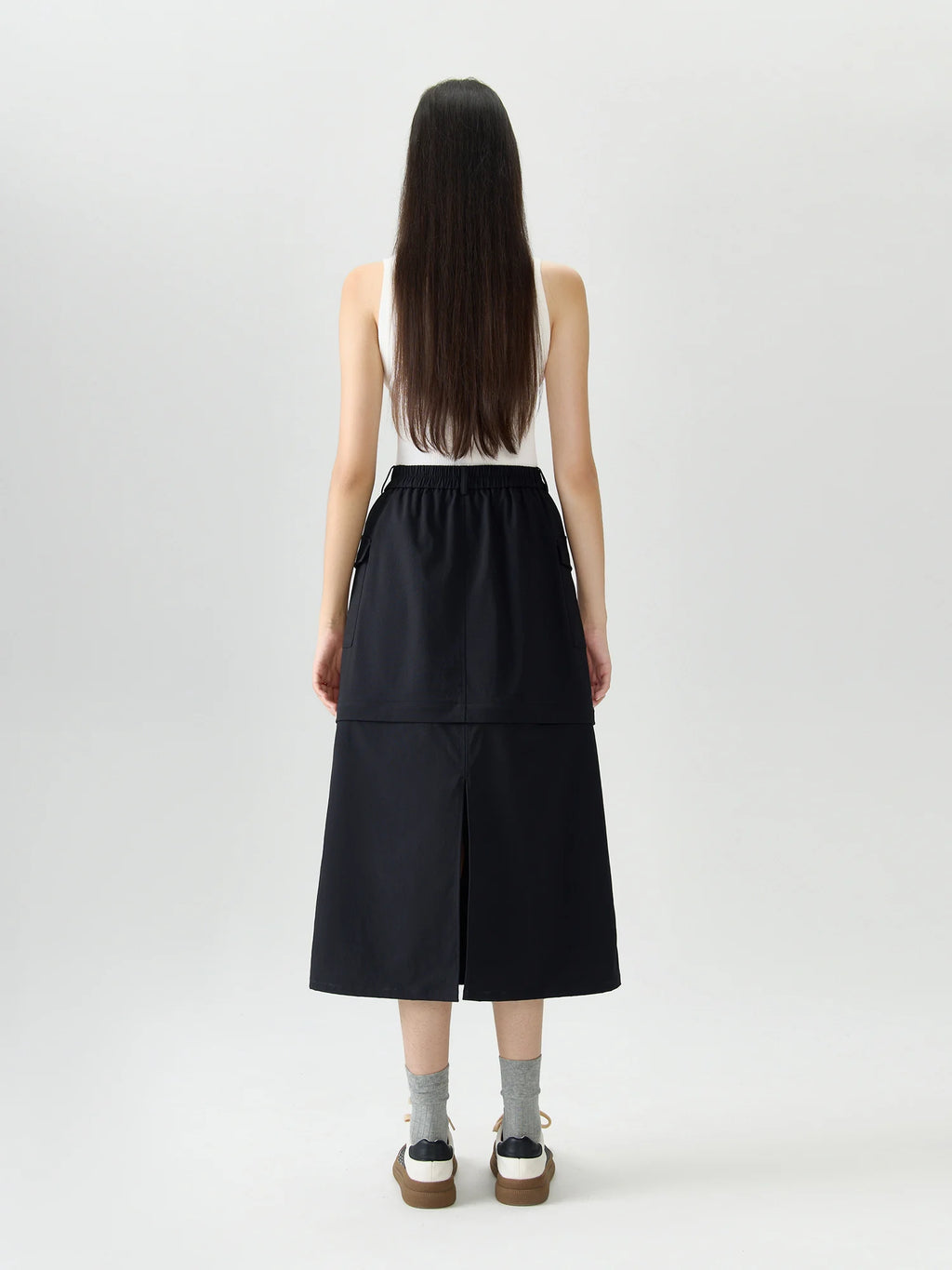 DUSHU Women's Clothing Detachable Design Two One High Waisted Loose Slimming Workwear Skirt, 2024 Autumn New 24DS83161