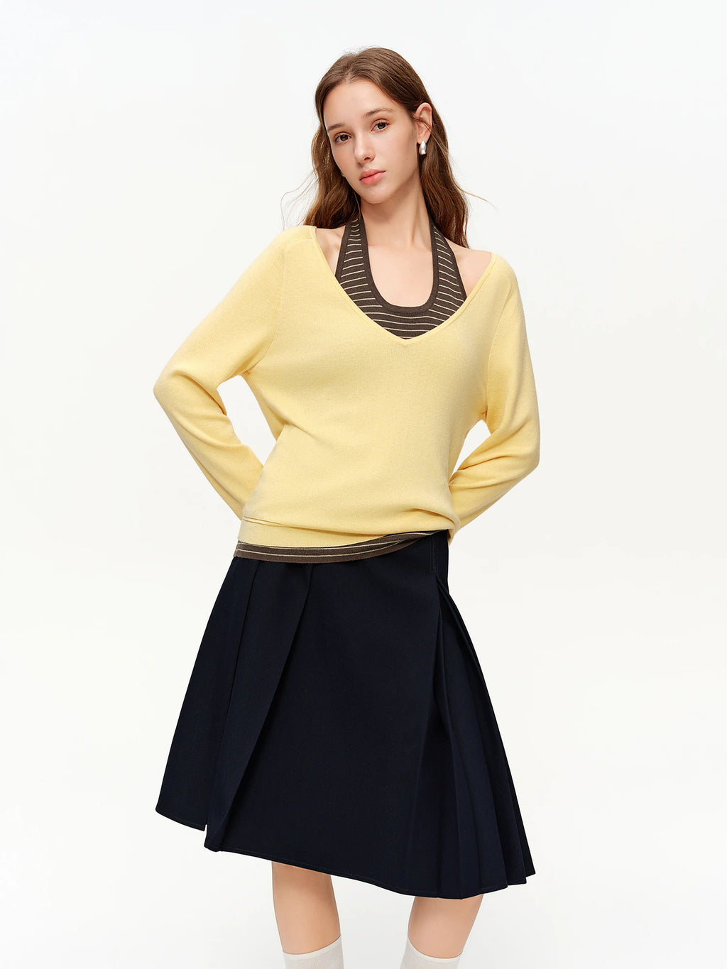 DUSHU 2026 Spring Women's High Waist Pleated A-Line Midi Skirt - Office Ready Flowy Elegant Skirt for Daily Commute