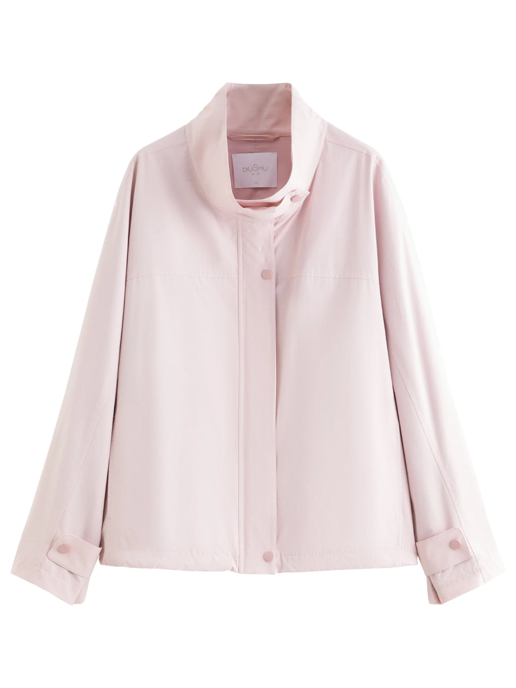 DUSHU Autumn 2025 Women's Pink Cropped Jacket - Relaxed Fit Drawstring Hem Casual Short Outerwear Lightweight Windbreaker Top