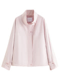DUSHU Autumn 2025 Women's Pink Cropped Jacket - Relaxed Fit Drawstring Hem Casual Short Outerwear Lightweight Windbreaker Top