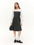 DUSHU Commuting Style U-Neck Stripe Dress 2026 Spring New Arrival Collection Two-Piece Illusion Asymmetric Hemline Design Dress