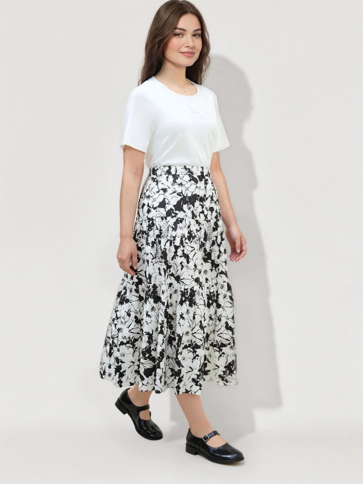 DUSHU Plus Size Women Contrasting Color Printed Umbrella Skirt 2025 Summer New Commuting Fashion All-match Long Skirt 25DS82502