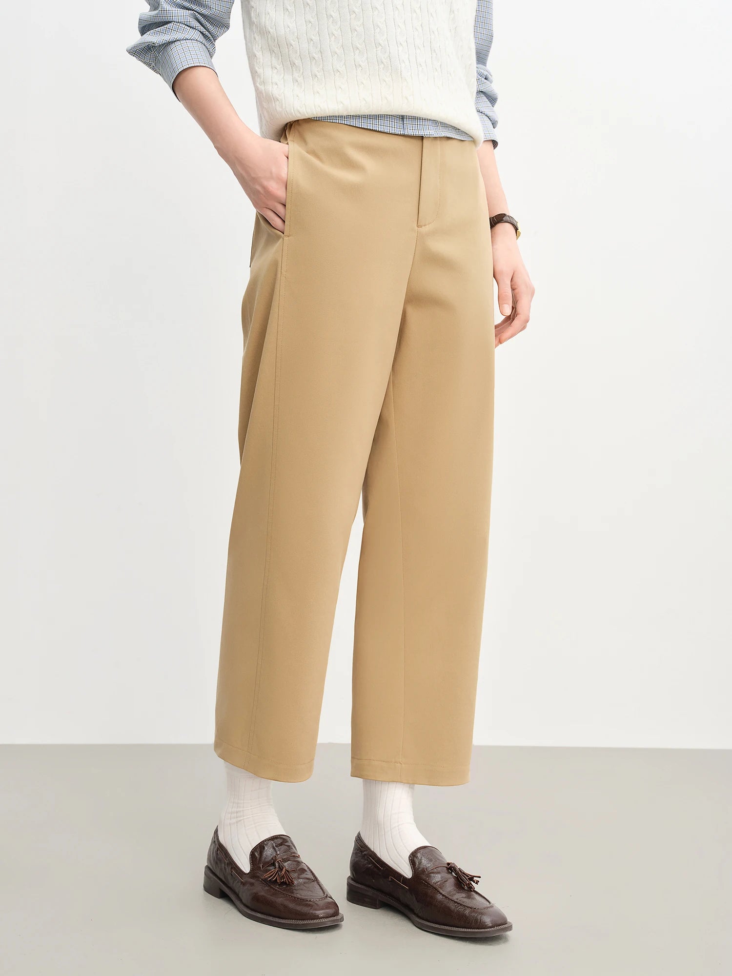 DUSHU 2025 Women's High Waist Flared Hem Pants - Summer Casual Elastic Waistband Ankle-Length Trousers Daily Wear
