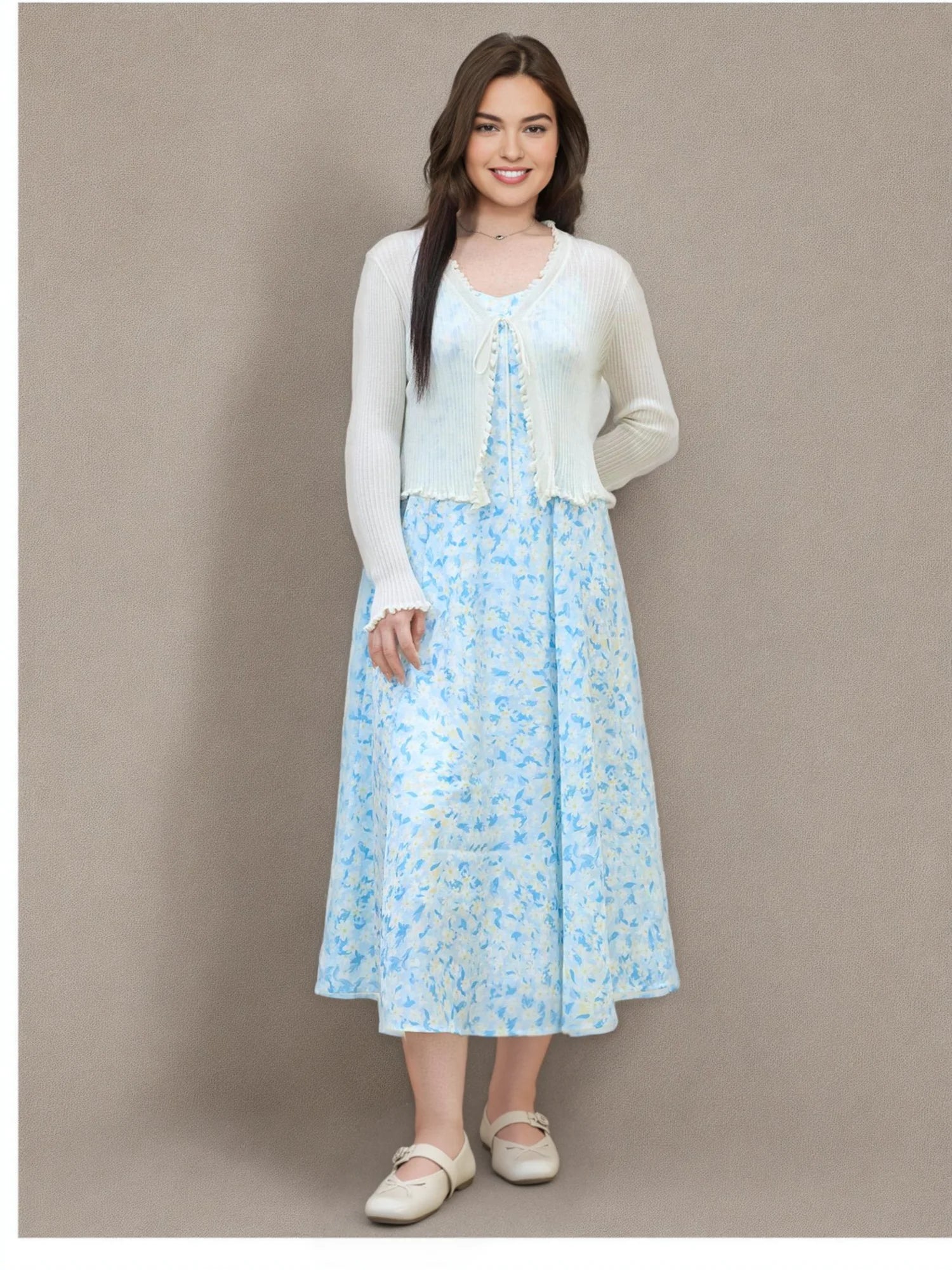 DUSHU Plus Size Green Ladies Strappy Long Dress 2025 Summer New Arrival High Waist Slimming Floral Pring Chic Dress 25DS82085