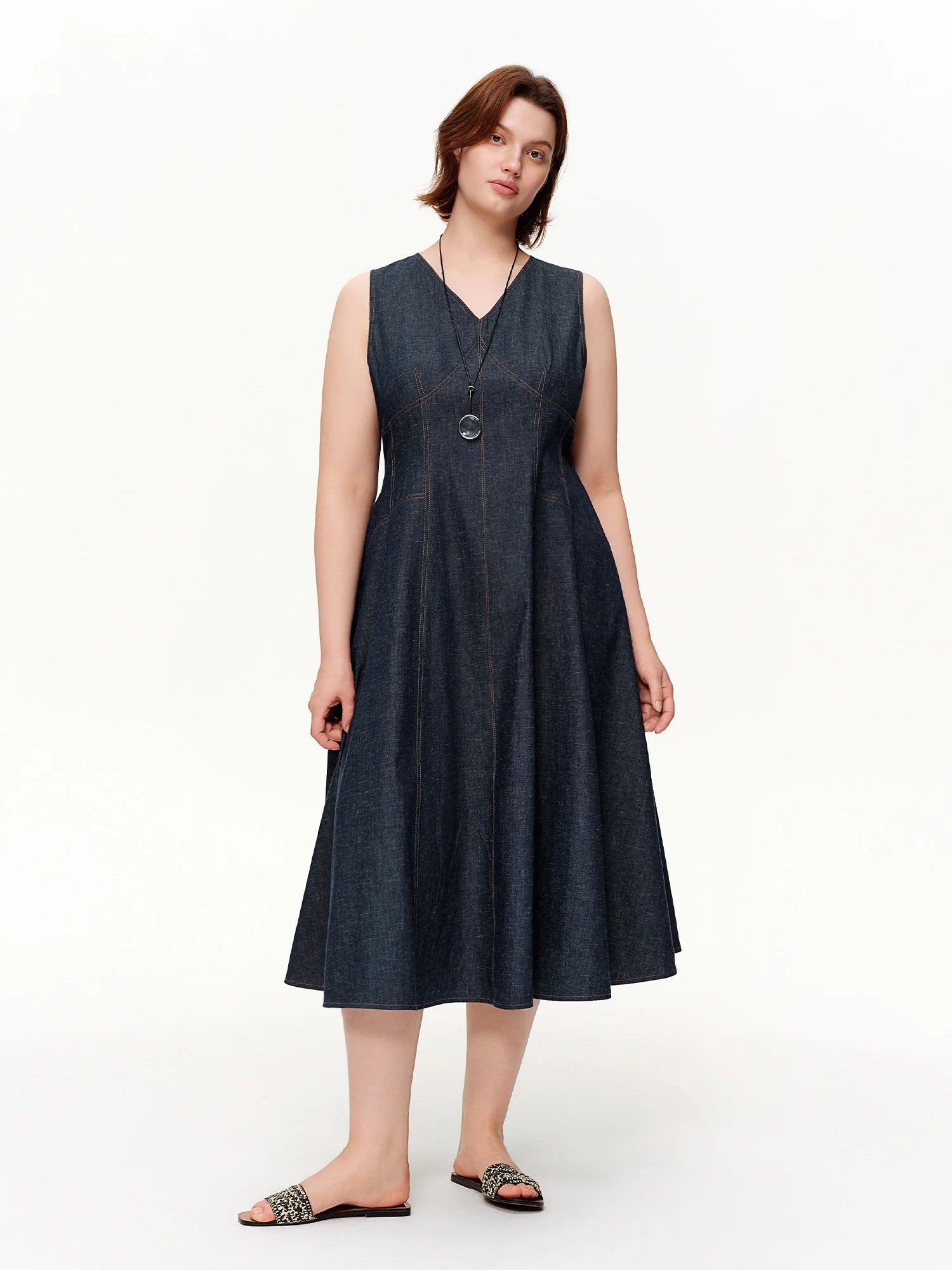 DUSHU Sculpted Dresses Sleeveless Women 2026 Spring New Style Denim Midi A-line Waist-defined Simple Commuting