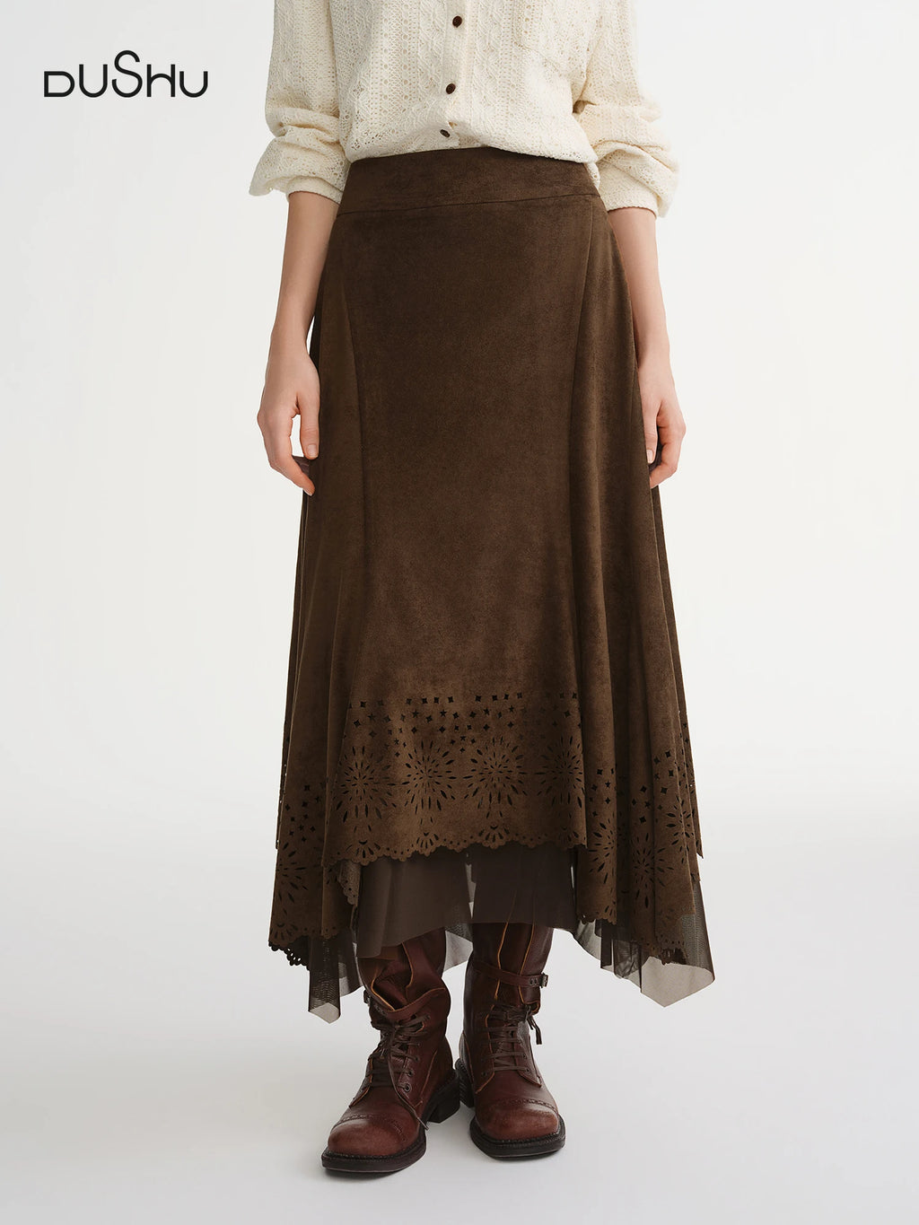 DUSHU Exquisite Plus-Size Women's Clothing Amber Relief' Cut-out Velvet Half Skirt for Flattering Versatile Fashion Half Skirt