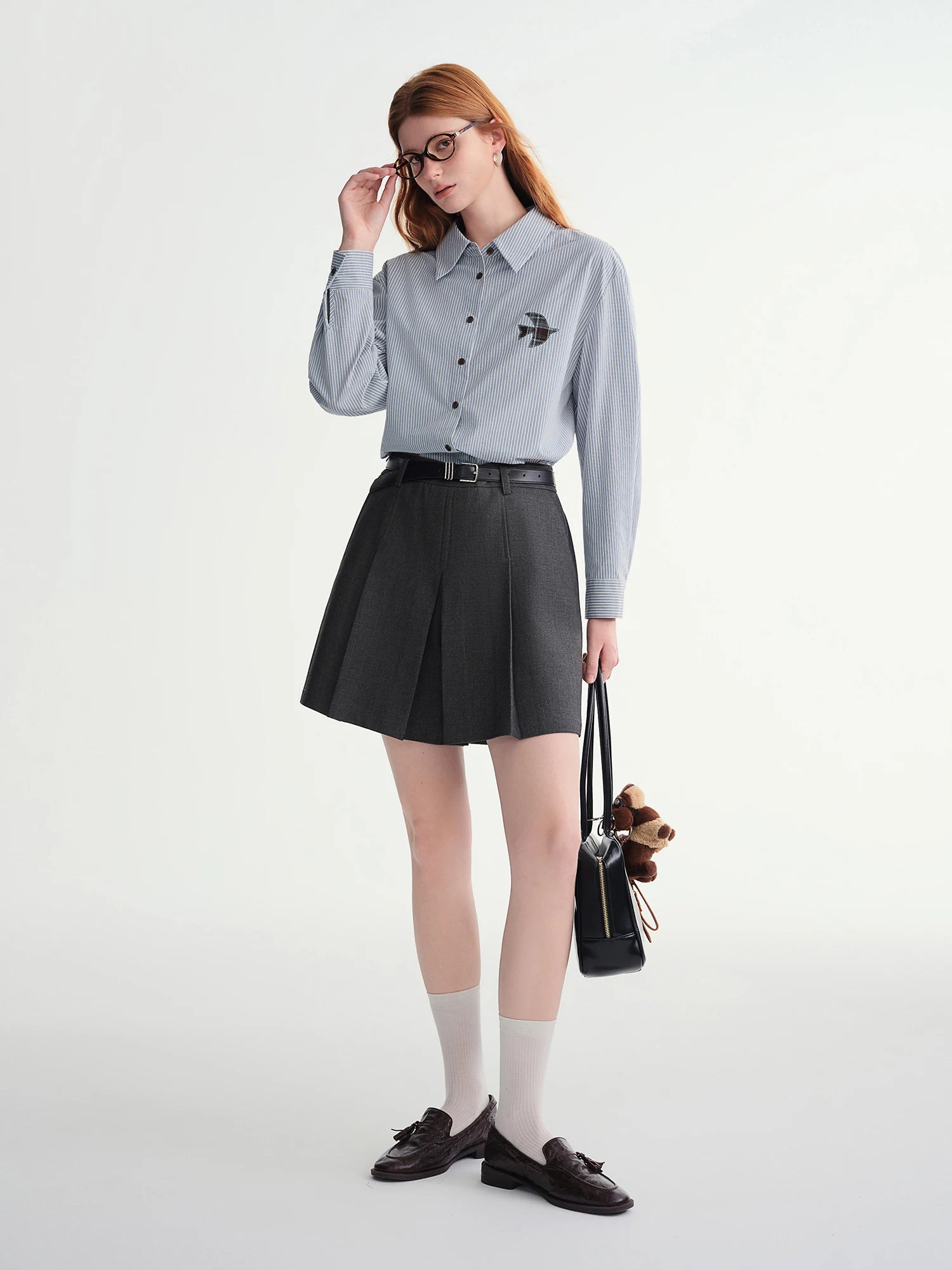 DUSHU Winter 2025 Women's A-Line Pleated Skort - Office Workwear Skirt with Elastic Waist Figure-Flattering for Casual Comfort