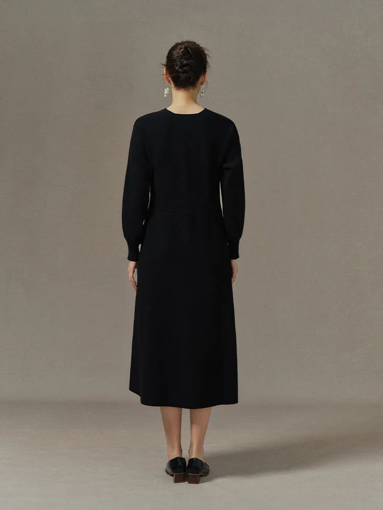 DUSHU Office Lady Women's Hepburn Style Style V-Neck Knitted Dress Autumn Winter New Slim Black Dress For Women High Waist
