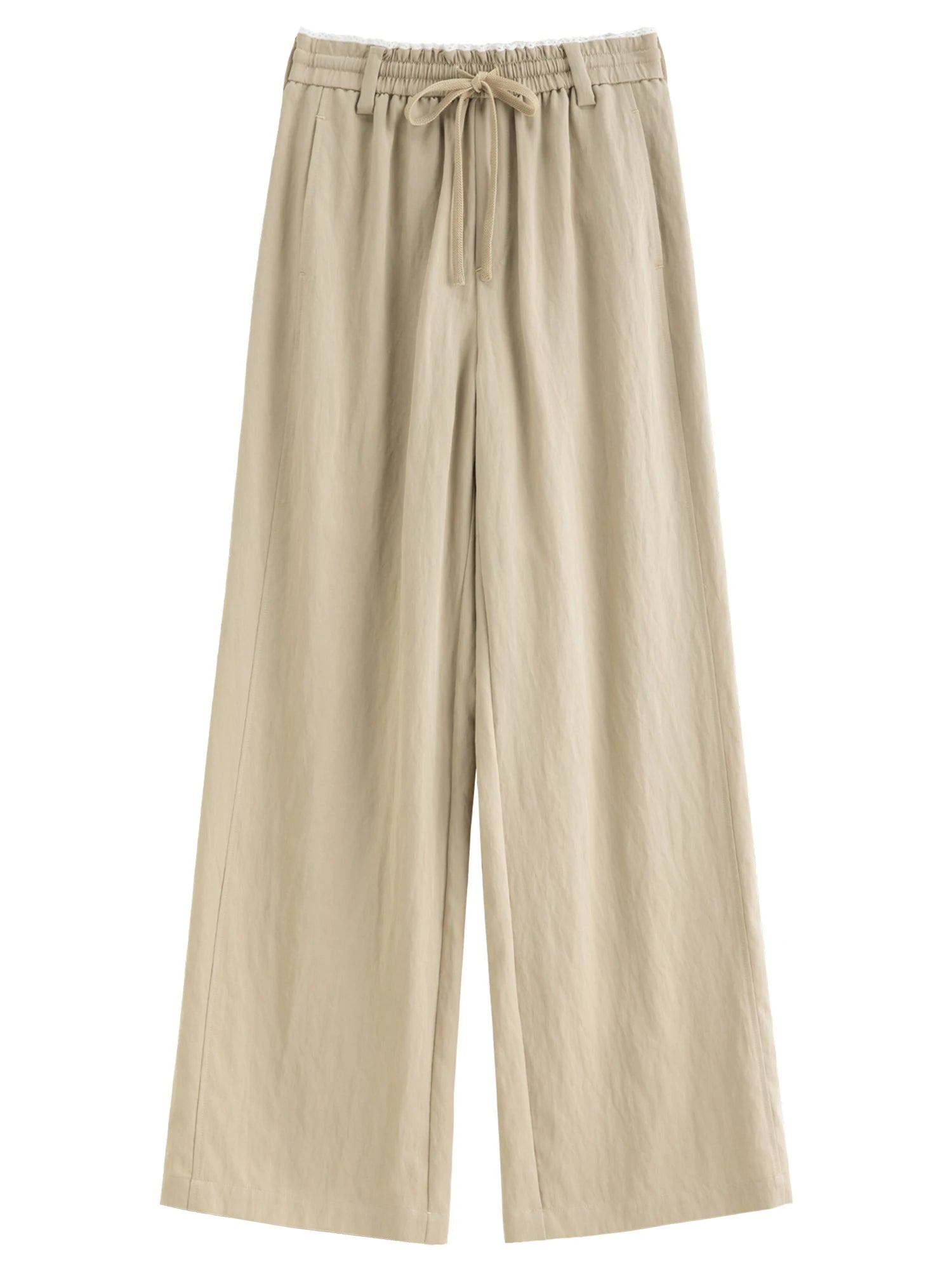 DUSHU 2026 Spring Women's Elastic Waist Drawstring Straight Leg Pants - Flowy Draping Comfortable Relaxed Fit Casual Trousers