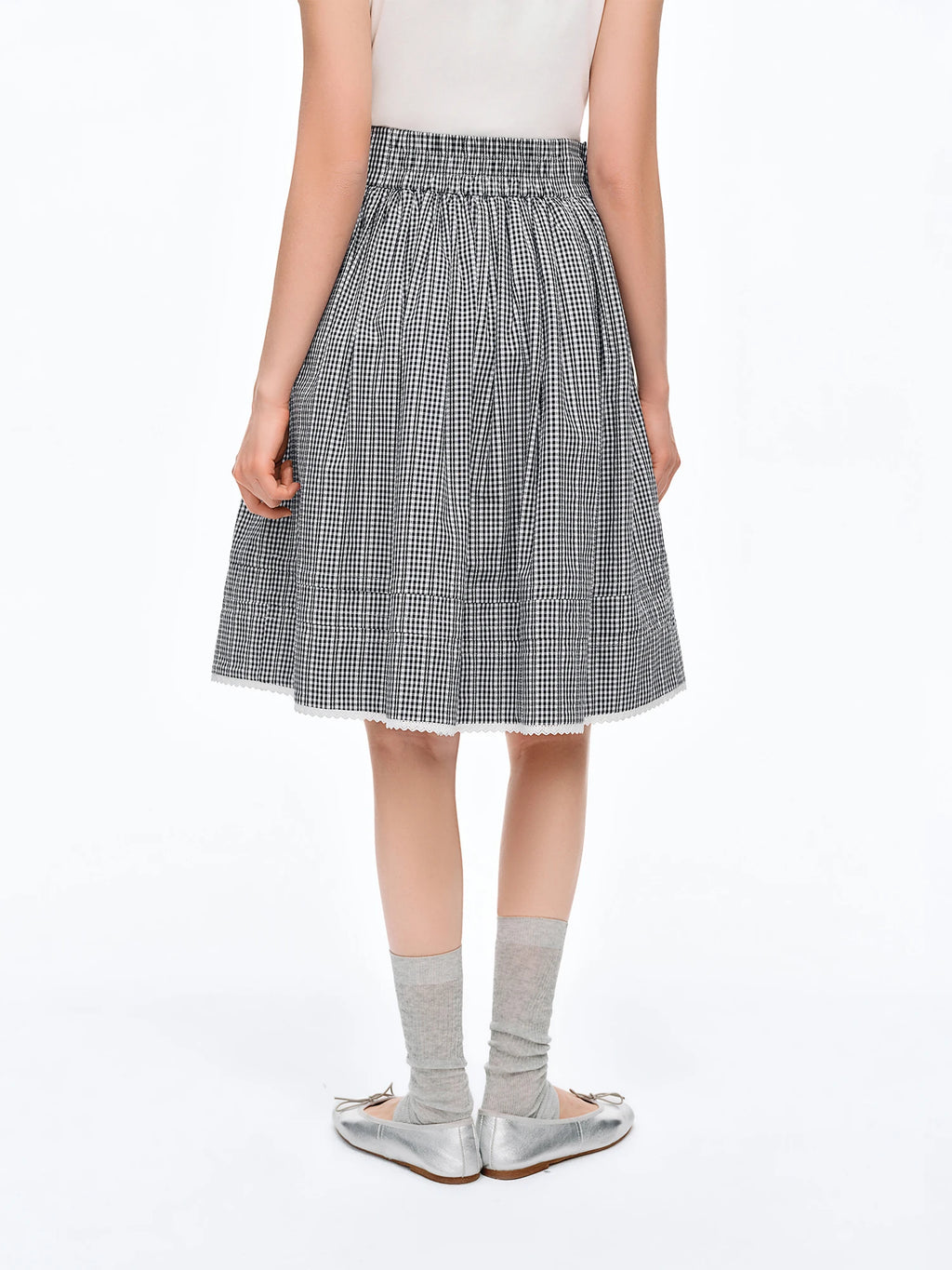 DUSHU 2026 New Summer Women's Black White Plaid Midi Skirt, Slimming A-Line Layered Skirt for Y2K Retro & Preppy Style Chic