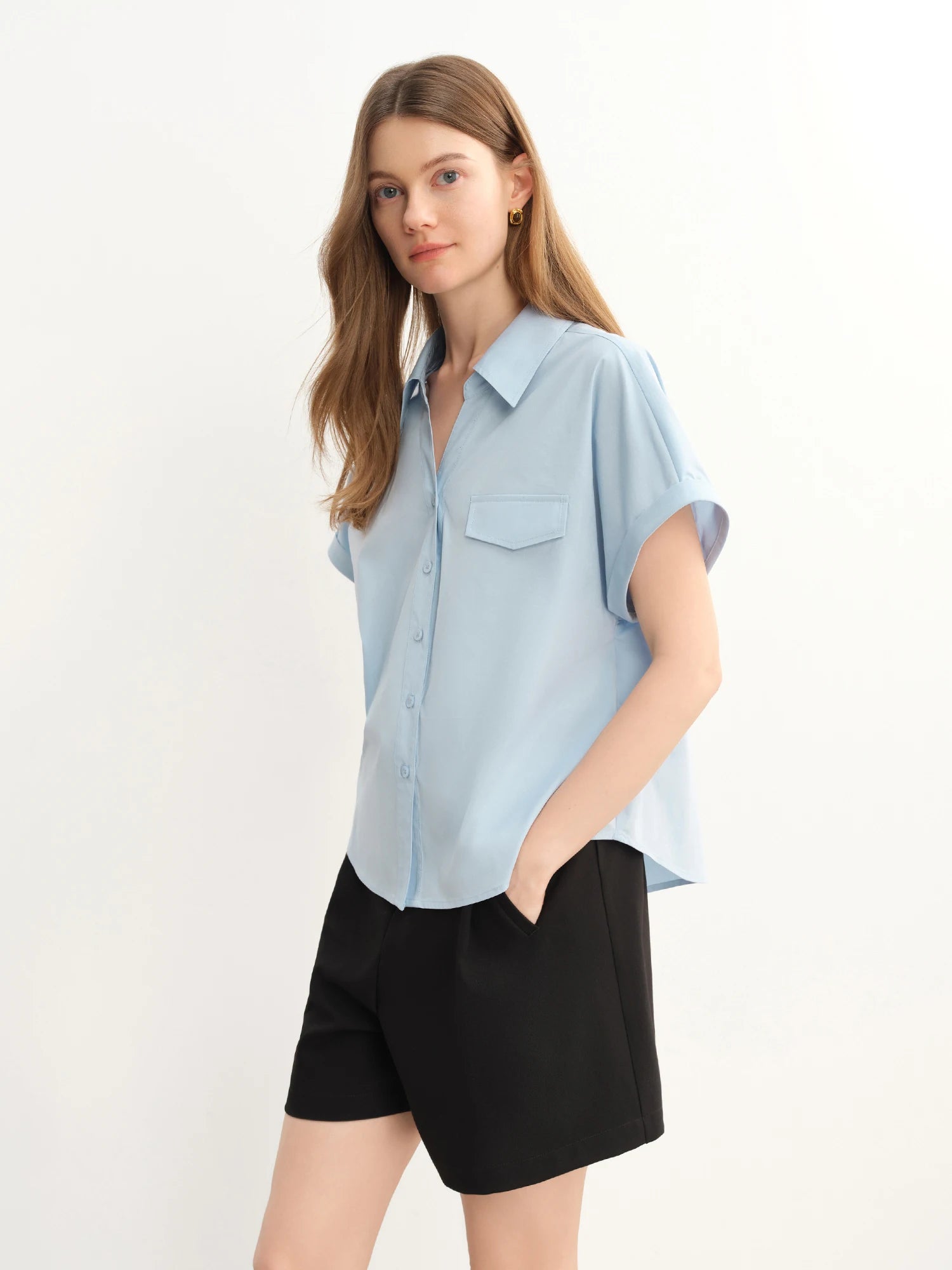 DUSHU Design Sense Ribbon Short-sleeved Shirt 2025 Summer New Ultra-thin Temperament Top 25DS82914
