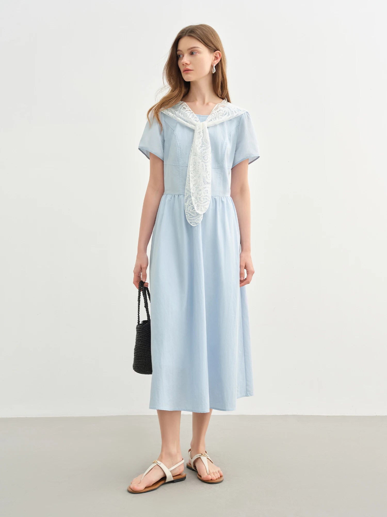 DUSHU Three Color Choice Women Long Dress 2025 Summer New Arrival Elegant Style Wear High Waist Slim Chic Long Dress 25DS82747
