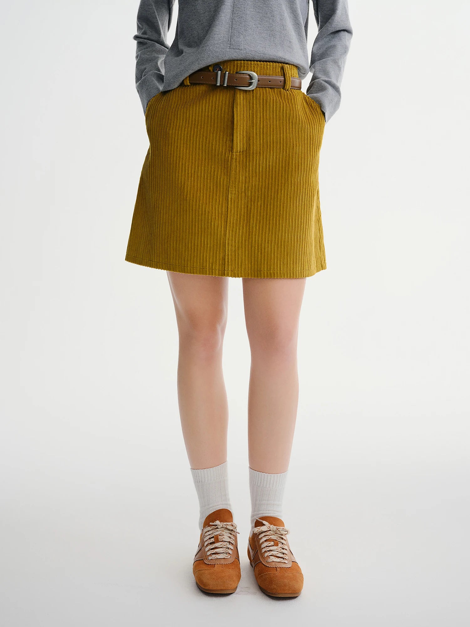 DUSHU Plus Size Women's High Waisted Ribbed Texture A-Line Skirt - 2025 Fall Winter New Arrival Modern Weekly Collection Skirts