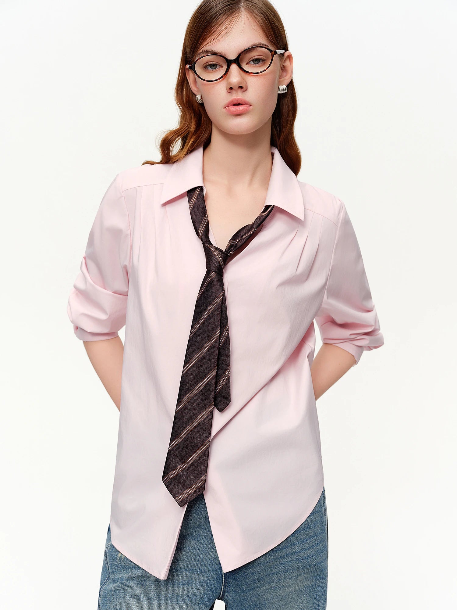 DUSHU 2026 Spring Women's Korean Style Loose Fit Long Sleeve Shirt - Academic Campus Casual Blouse with Comfortable Cotton