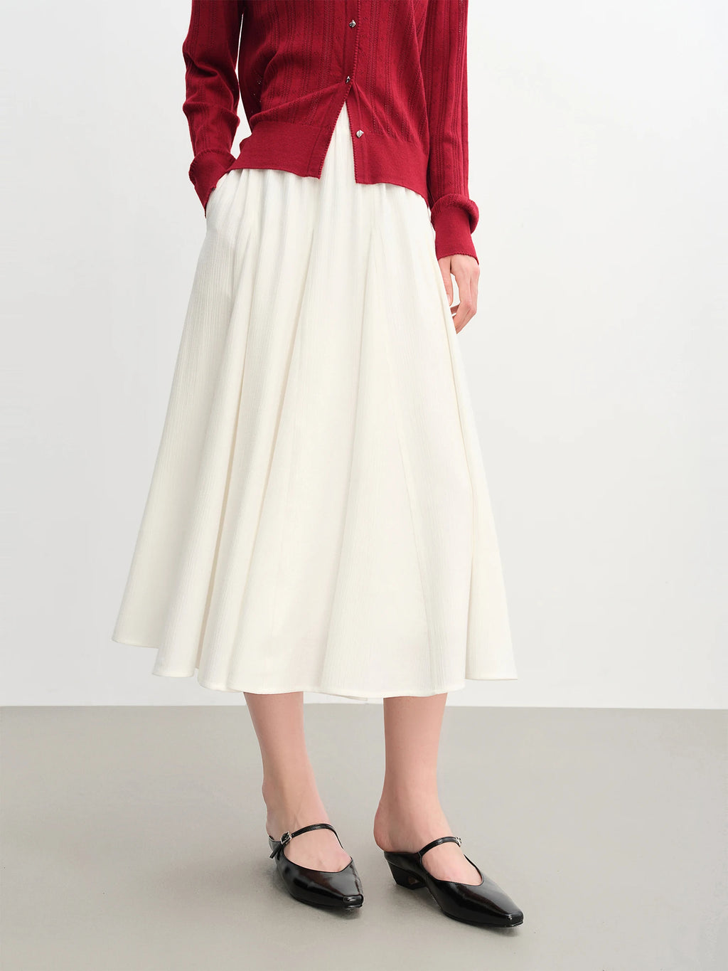 DUSHU Plus Size Women's A-line White Half Skirt 2025 New Autumn Arrival Pleated Textured Long Skirt 25DS83188