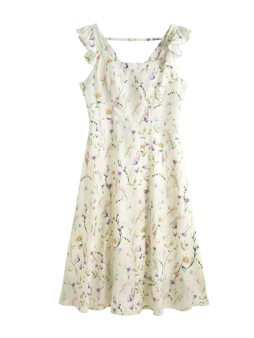 DUSHU French Style Flying Sleeves Gentle Women Floral Dress 2025 Summer Women High Waist Slim Strappy Dresses 25DS82225