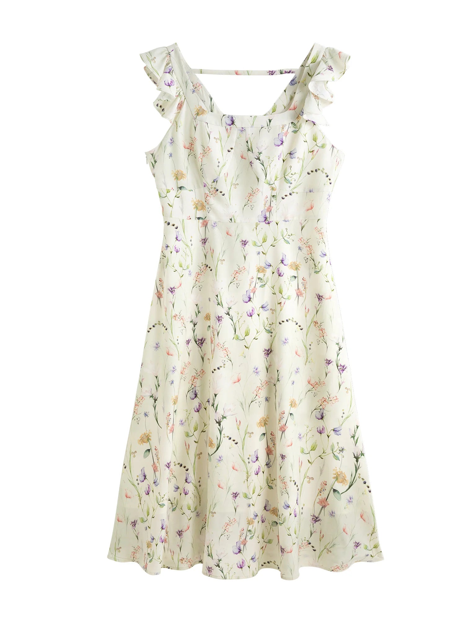 DUSHU French Style Flying Sleeves Gentle Women Floral Dress 2025 Summer Women High Waist Slim Strappy Dresses 25DS82225