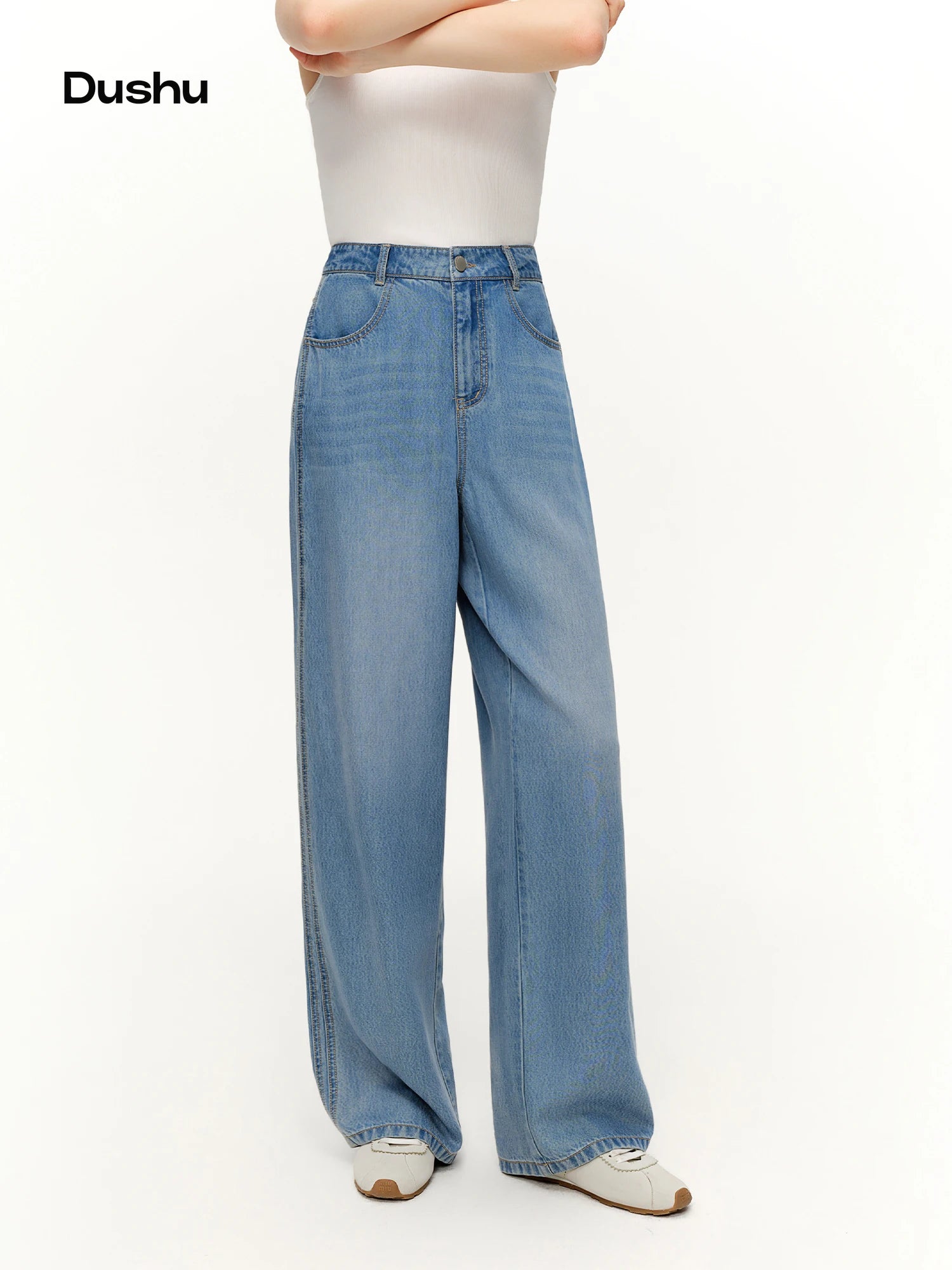 DUSHU Relaxed Straight-Cut Jeans: 2026 Spring New Arrival Perfect for Casual Workwear and Everyday Fashion High Waisted Jeans