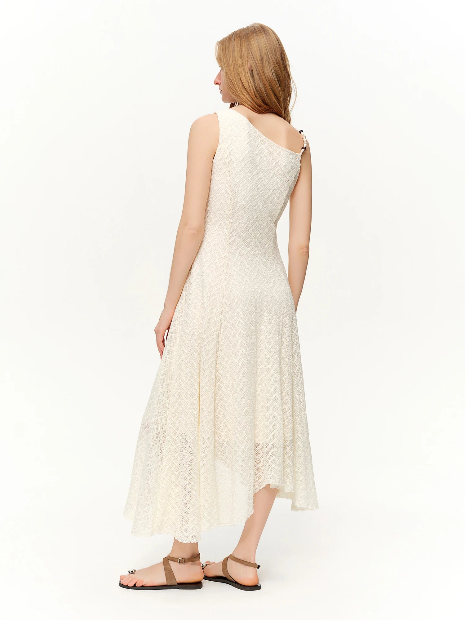 DUSHU Lace Mesh Irregular V-neck Dress New Spring White High-waisted Slim Suspender Pleated Sundress Fairycore Tender Leisure