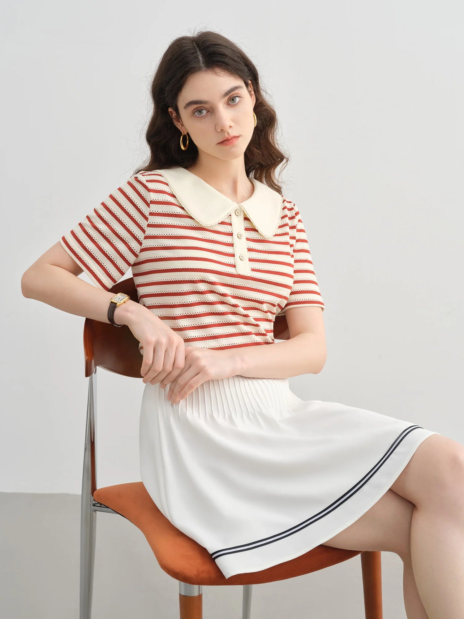 DUSHU Plus Size Sailing Style Summer Wear Striped Short-sleeved T-shirt Summer New Collar Versatile Top 25DS82561
