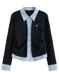 DUSHU 2026 Spring Women's Layered Knit Woven Shirt Regular Shoulder - Versatile Two-in-One Top for Refined Casual Daily Wear