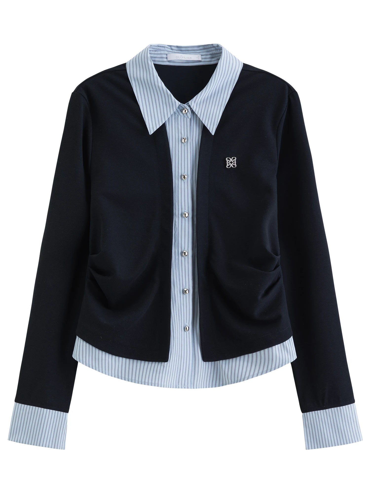DUSHU 2026 Spring Women's Layered Knit Woven Shirt Regular Shoulder - Versatile Two-in-One Top for Refined Casual Daily Wear