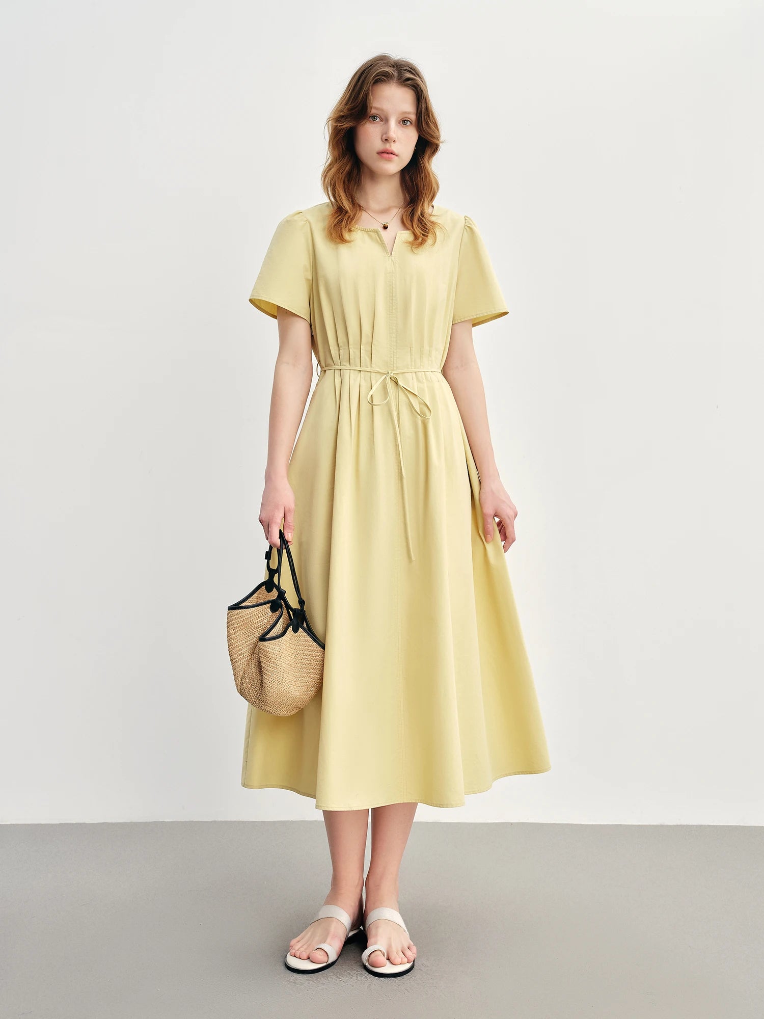 DUSHU Summer 2025 Women's Retro Waist-Defined Dress - Floral Print Relaxed Fit Maxi for Resort to Office