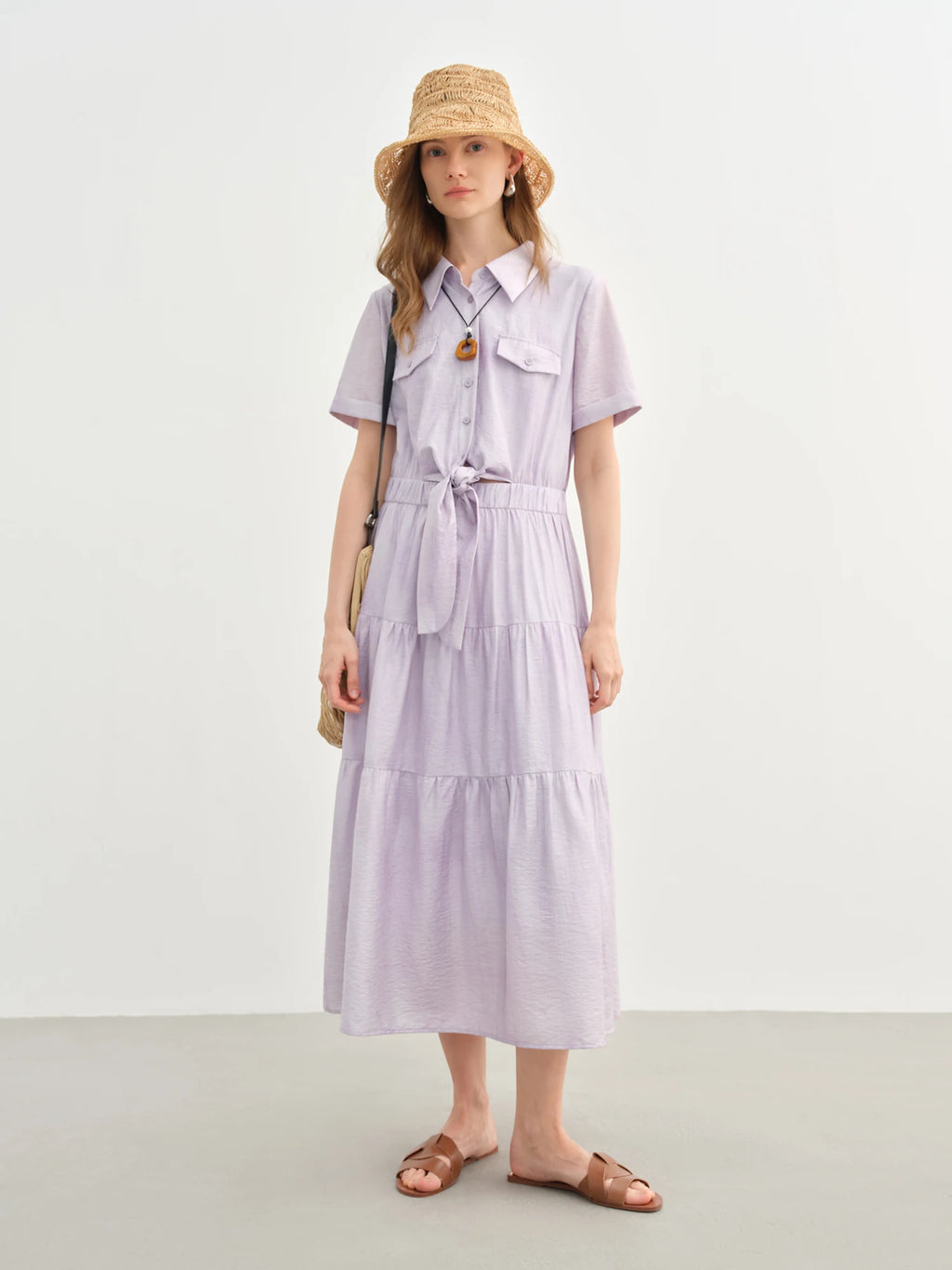 DUSHU Holiday Season Women Lyocell Elegant Style Shirt Dress 2025 Summer New Arrival Romantic Casual Chic Long Dress 25DS82703