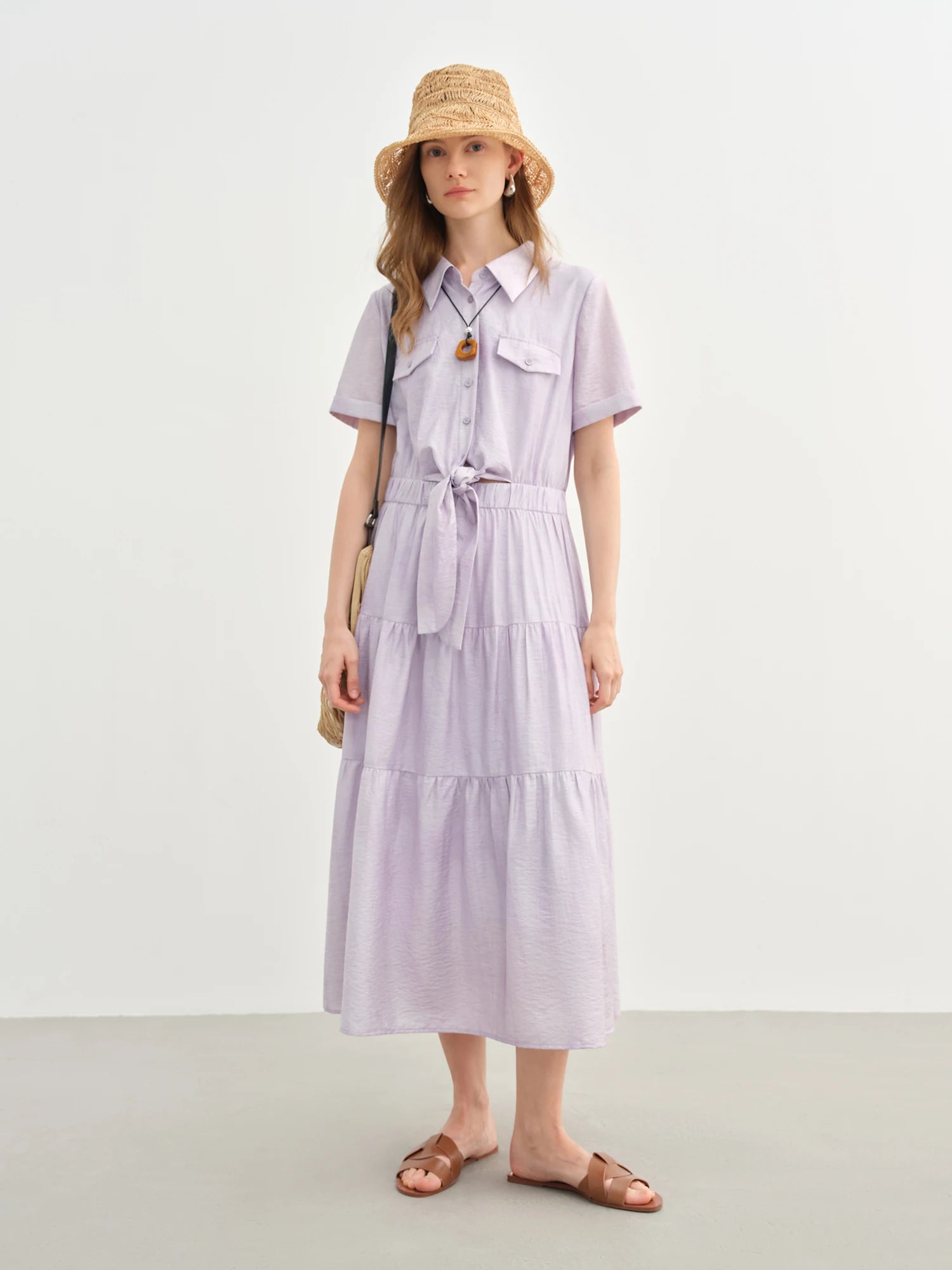 DUSHU Holiday Season Women Lyocell Elegant Style Shirt Dress 2025 Summer New Arrival Romantic Casual Chic Long Dress 25DS82703
