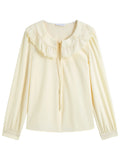 DUSHU Office Lady Women's French Lace Up Doll Neck Shirt Loose H-shaped Versatile Casual Loose Women Top 25DS81226