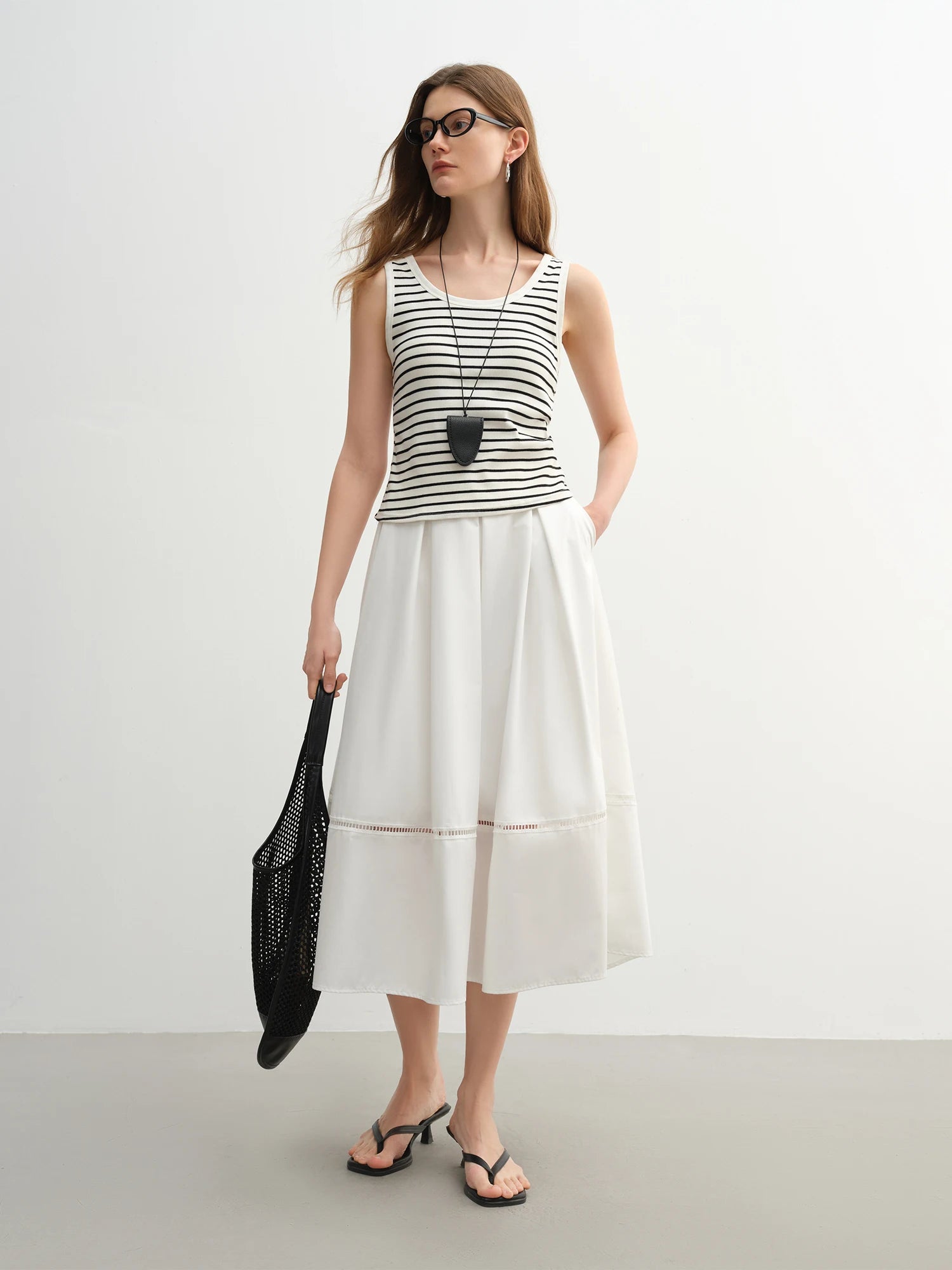 DUSHU Plus Size Artistic Retro Simple High Waist Skirt 2025 Summer New Umbrella Skirt Cover Meat Slim Long Skirt 25DS82475