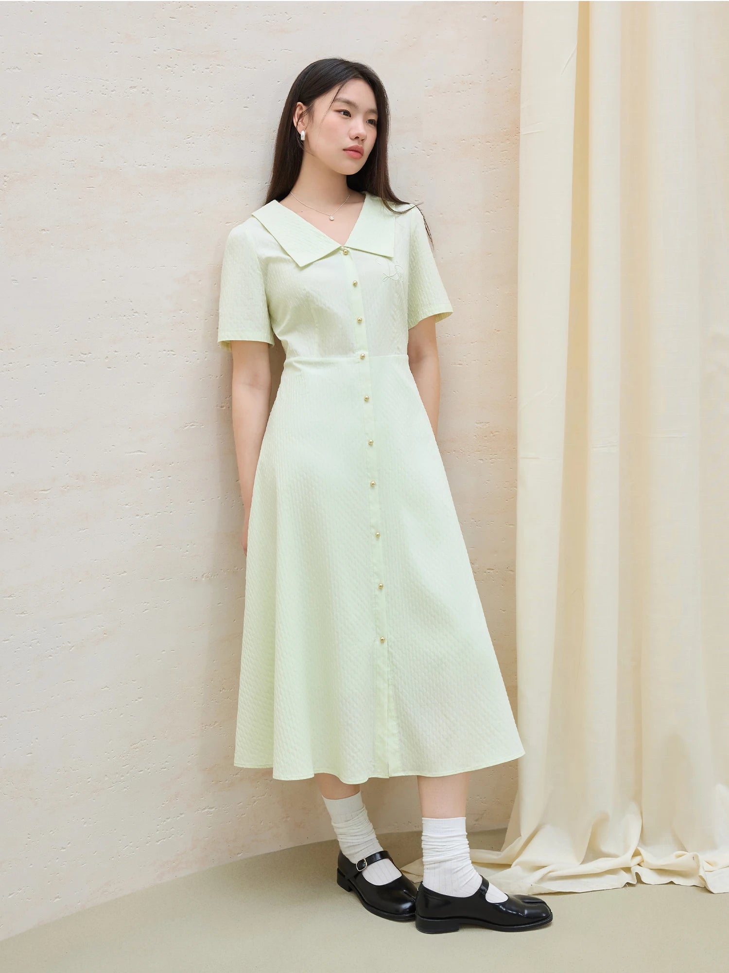 DUSHU 2025 Summer Women's A-Line Shirt Dress - Office-Ready with Tailored Waist & Breathable Fabric for Flattering Silhouette